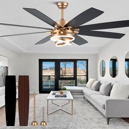 72 Inch Large Gold Modern Ceiling Fans with Lights