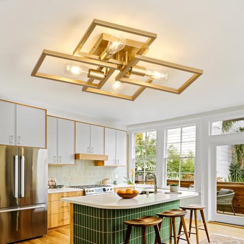 Gold Industrial Semi Flush Mount Ceiling Light Kitchen Light Fixtures 4