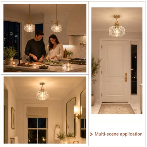 DSMJFU Gold Kitchen Island Pendant Lights with Hammered Glass for Island