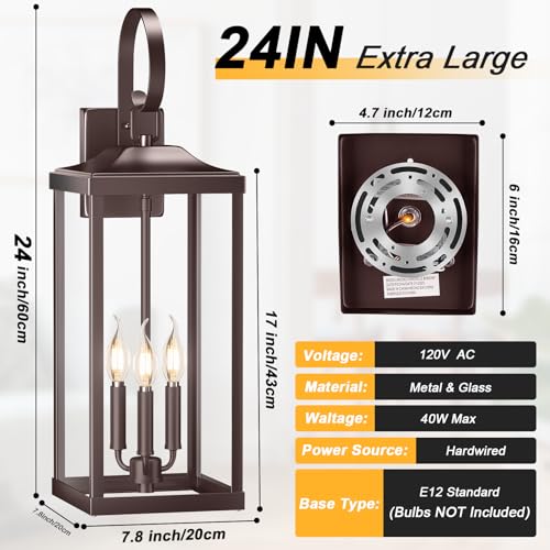 24" Oil Rubbed Bronze Extra Large Outdoor Light Fixture 3 (2 Count)