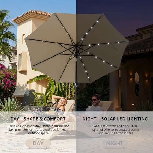 9FT Solar Patio Umbrella with 32 LED Lights