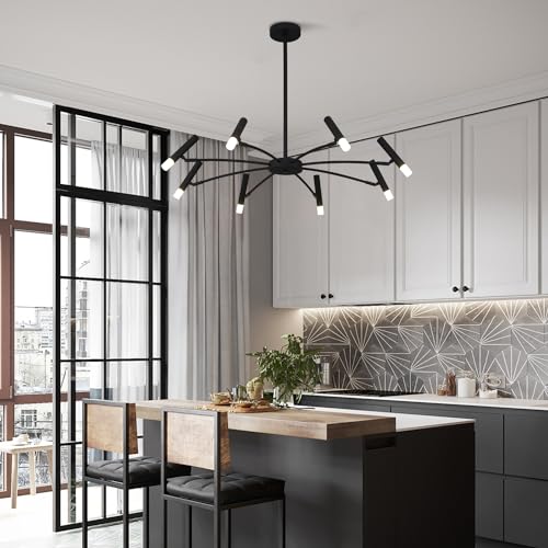 Lighting 8 Light Black Metal Light Fixture Modern Foyer Chandelier Lighting Mid Century Industrial Sputnik Chandeliers Contemporary High Ceiling Chandelier Lights for Dining Room