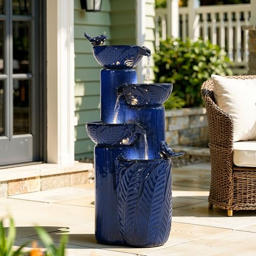 34" H Ceramic Outdoor Water Fountain with LED Lights