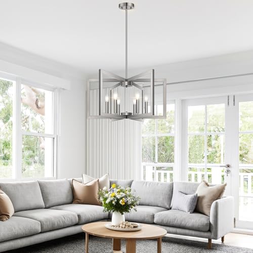 25" 61" Height Adjustable Modern Brushed Nickel Chandelier for Dining Room
