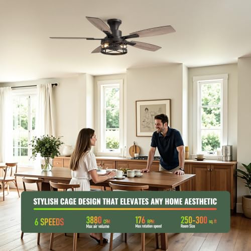 52 Inch Flush Mount Ceiling Fans with Lights and Remote Control (Black - Flush Mount / 52 Inch)