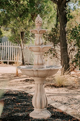 51" 3 Tier Outdoor Freestanding Waterfall Fountain with Pump and Pineapple Finial