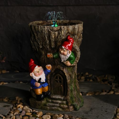 Gnome Outdoor Water Fountain with Solar Pump Tree Stump Waterfall