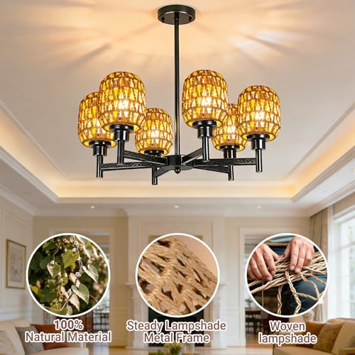 3 Pack Rattan Lamp Shades Boho Hanging Light Lamp Shades