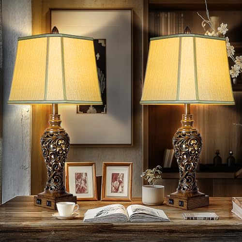 28.5" Farmhouse Vintage Table Lamp Set of 2 with Nightlight (2 Count)