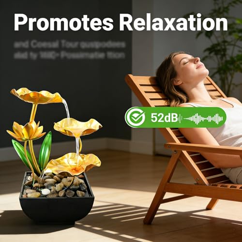 11‘’ H Gold Tabletop Water Fountain