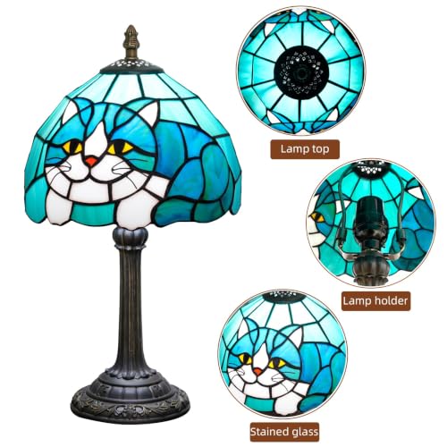 Tiffany Style Stained Glass Table Lamp Cat Small Table Lamp Bedroom Bedside Lamp Living Room Dining Room Office Decoration Desk Lamp Home Decoration Creative Gift
