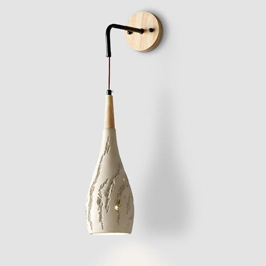 Modern Cement Wall Sconce Lighting, Nordic Solid Wood Hanging Wall Lamp, Interior Decoration Wall Light Fixtures, Japanese Style Wabi Sabi Art Decor Wall Sconces for Bedroom Bedside Hallway