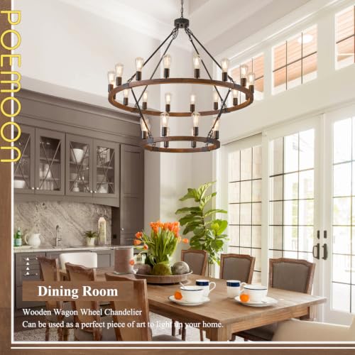 Farmhouse Wood Wagon Wheel Chandelier 24 (24 Count)