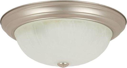 Sunlite 04588 13-Inch Traditional Dome Ceiling Light, Classic Decorative Flush Mount Fixture, Alabaster Glass Shade, 2-60W A19 Bulbs (Not Included), for Bedrooms, Hallways & Bathrooms, Brushed Nickel - Aura Lighting