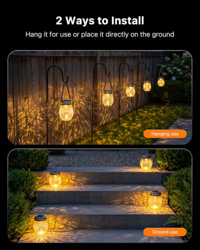 6 Pack Solar Powered Cracked Glass Jar Lights Outdoor Hanging LED Lantern (6 Count)