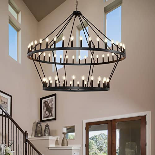 2 Tier Black Large Wagon Wheel Chandelier