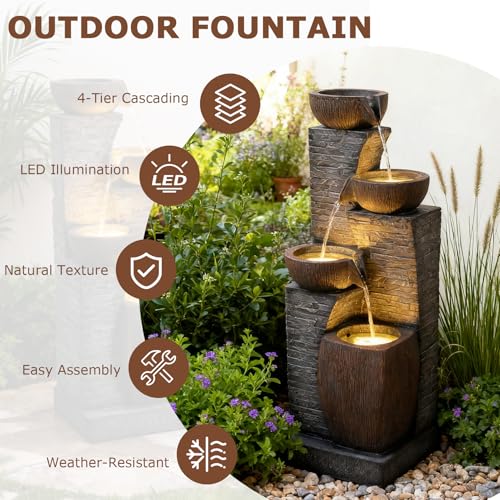38.2" Tall Water Fountain Outdoor Garden 4 Tiers Modern Fountains