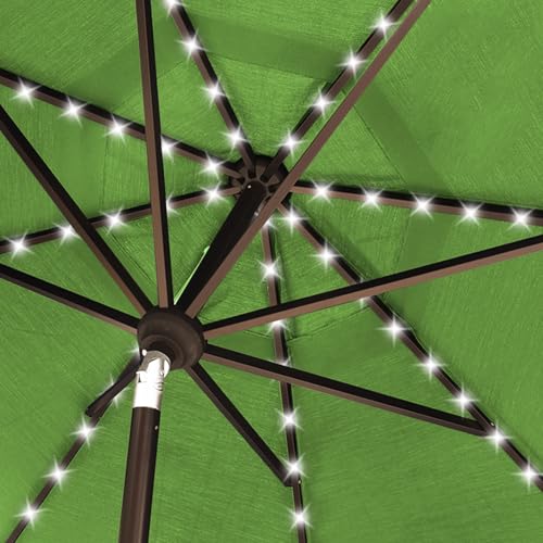 USA 10-Year-Non-Fading 10ft Market Patio Umbrella, Commercial Grade Table Sun Umbrella with 80 Solar LED Lights, Crank Open, Windproof & UPF 50+ UV Protection for Garden, Deck, Pool, Backyard, Macaw Green