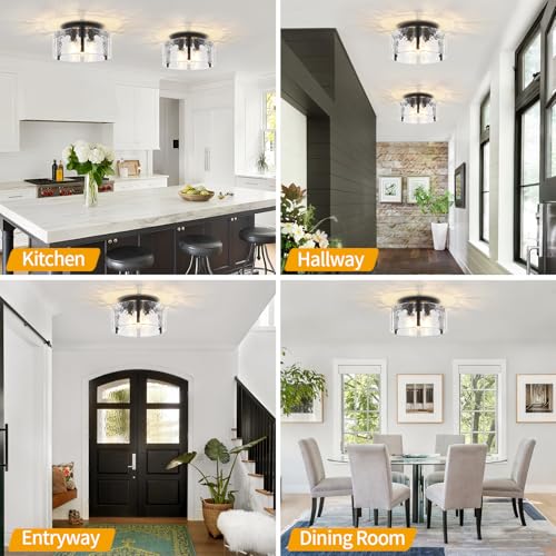 Modern Black Semi Flush Mount Ceiling Light 3 Lights Ceiling Lamp (3 Count)