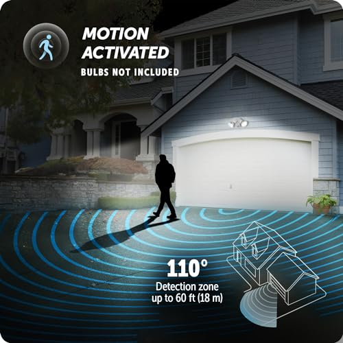17000269 110 Degree 240 W Twin Head White Hardwired Motion Sensor Security Flood Light