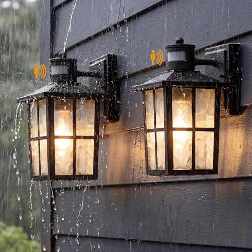 Black Outdoor Motion Sensor Modern Patio Wall Light Fixtures Set of 2 (2 Count)