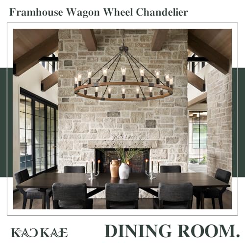 Farmhouse Wagon Wheel Chandelier 47" Oak Wood Chandelier Light Fixture 18