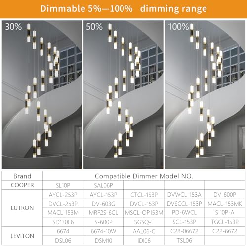 18 Light Modern Kitchen Island Black Gold Ceiling Pendant Light Dimmable LED 108W Staircase Large Chandelier Lobby Living Room Bedroom Foyer High Ceiling Chandelier