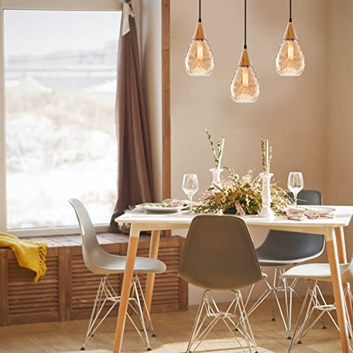 3 Packs Pendant Light with Teardrop Glass Adjustable Nylon Core (3 Count)