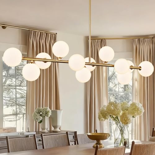 Gold Linear Chandelier 12 Lights Dining Room Light Fixture Kitchen Lighting