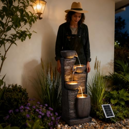 38.2" Tall Solar Powered Water Fountain for Outdoor