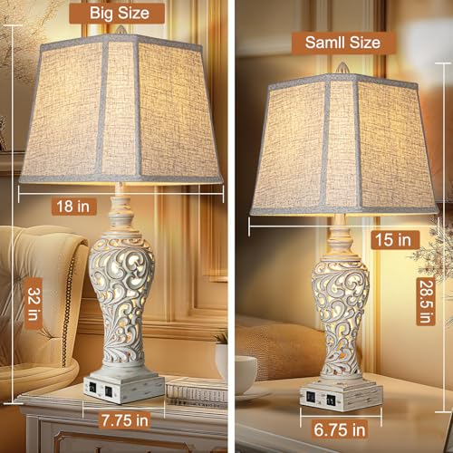 32" Table Lamp Set of 2 with Nightlight and 2 USB Ports