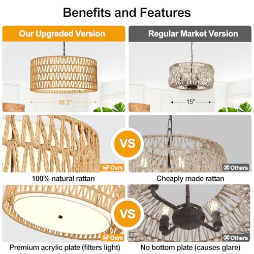 9" 52" Height Adjustable Farmhouse Chandelier Light Fixture