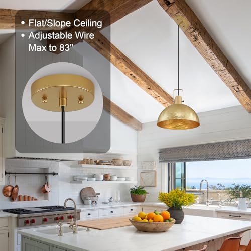 16 Inch Gold Pendant Lights Hammered Matte Pendant Lights for Kitchen Island Industrial Farmhouse Adjustable Height Dome Hanging Light Fixtures for Barn (2 Count)