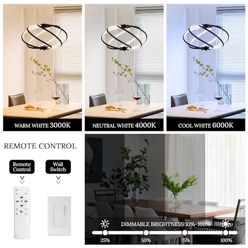 Black Modern Chandelier with Remote Control