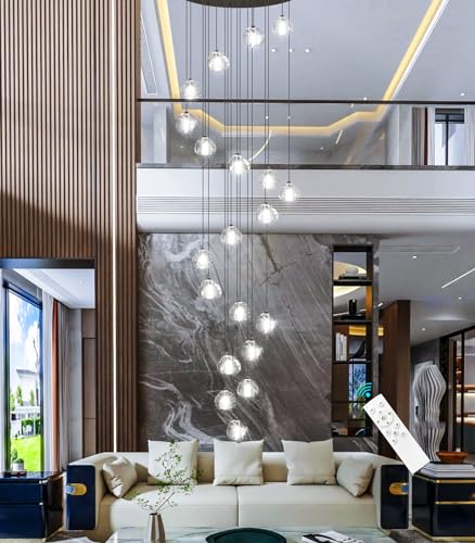LED Glam Chandelier 138 inches Long Light Luxury Crystal Ceiling Chandeliers Remote Dimmable High Ceiling Pendants Lighting Fixtures Black 20 Lights (20 Count)