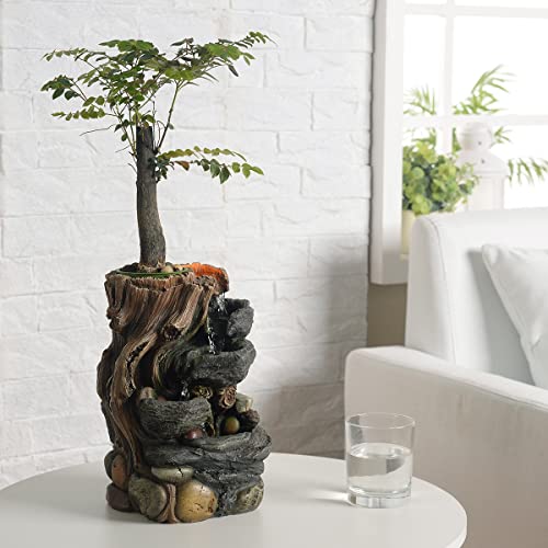 Indoor 5 Tier Rockery Tabletop Waterfall Fountain with Auto Watering and Small Plastic Plant Pot