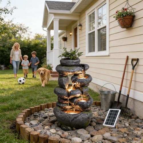 29.5''Tall Rock Solar Water Fountain Outdoor Garden Feature