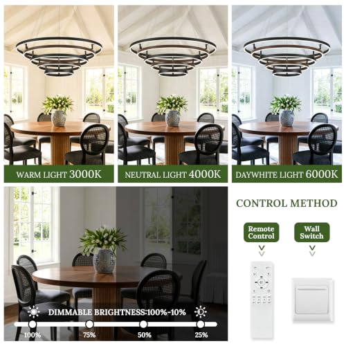 5 Ring LED Chandelier Modern Chandeliers Walnut Wood Black Dimmable 31''