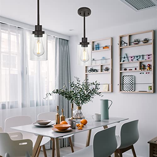 1 Light Glass Pendant Light Oil Rubbed Bronze Finish