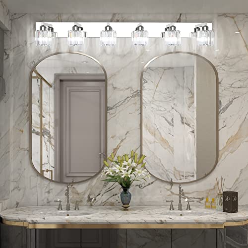 Bathroom Vanity Light Crystal Vanity Lighting Fixtures 6 Lights Chrome Vanity Light for Bathroom