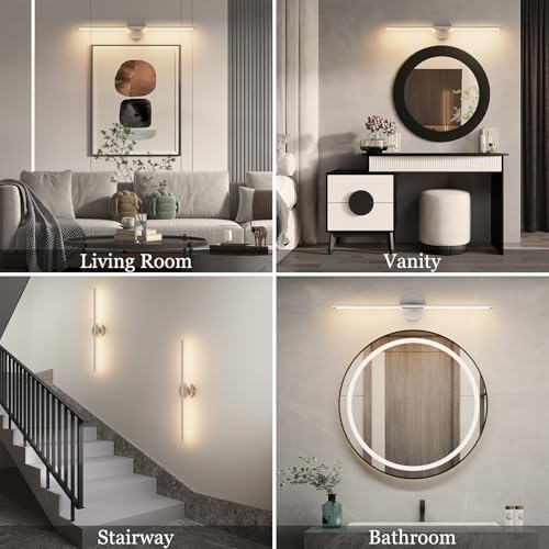 28In Sand Nickel Wall Sconces Set of Two Hardwired 3000K LED Modern Vanity Light 360° Rotatable for Living Room Bedroom Bathroom (2 Count)