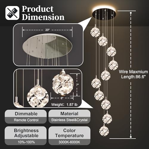 10 Light High Ceilings Long Chandeliers Modern Crystal Staircase Chandelier Hanging Flush Mount Lighting Fixtures Long Raindrop Hanging Chandeliers for Staircase (127 Count)