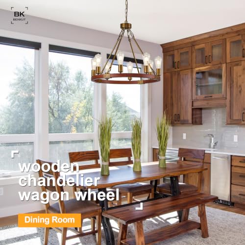 Farmhouse Wagon Wheel Chandelier 24" Rustic Gold Chandelier for Dining Room