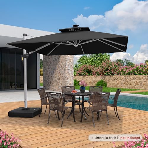 Cantilever Umbrella 10' X 10' Double Top Solar LED Light (100 Sq Ft)