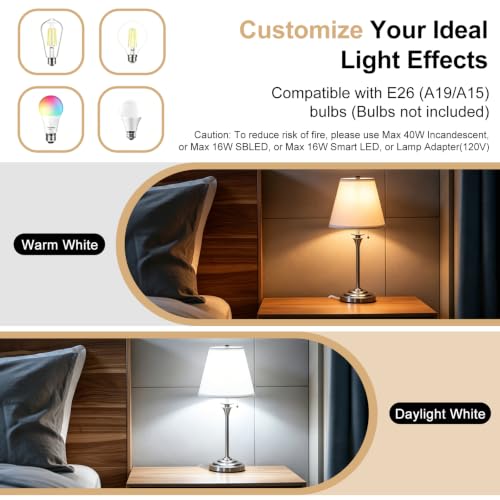 Metal Table Lamp for Bedroom (White Shade & Silver Base)