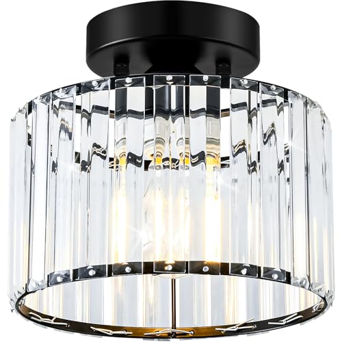 Crystal Black Semi Flush Ceiling Light 8.66 Inch