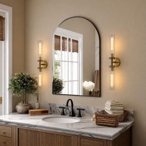 24 in Bathroom Sconces Set of 2 Linear Brass Sconce Hardwired (2 Count)