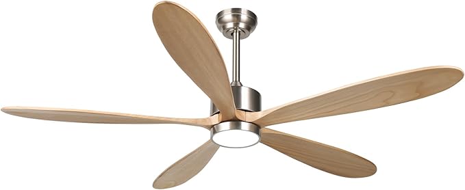 reiga 60 Inch Large DC Motor Outdoor Ceiling Fan with Dimming LED Light Kit, Alexa, Google Home, App and Remote Control, 5 Natural Wood Propeller Blades for Patio Garage Farmhouse and Porch - Aura Lighting