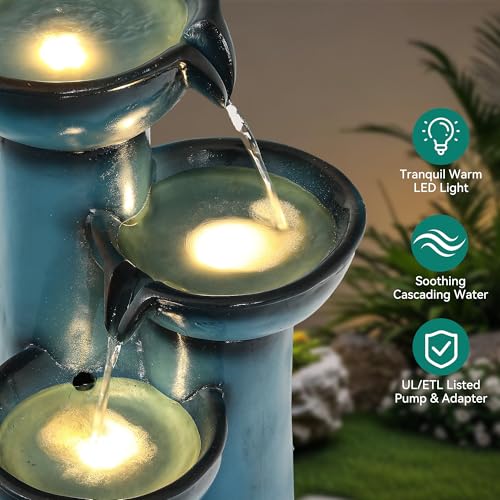 27" Faux Ceramic Outdoor Water Fountain with LED Lights