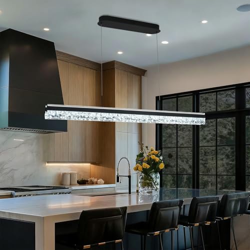 LED Chandelier Modern Black Linear Chandelier Light Fixture Dimmable Led Pendant Light for Kitchen Island Lighting L39in with Remote 3000K
